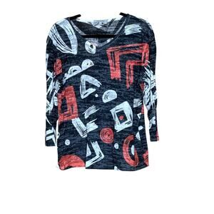 Jess & Jane womens size XL top geometric light weight black/red boho,